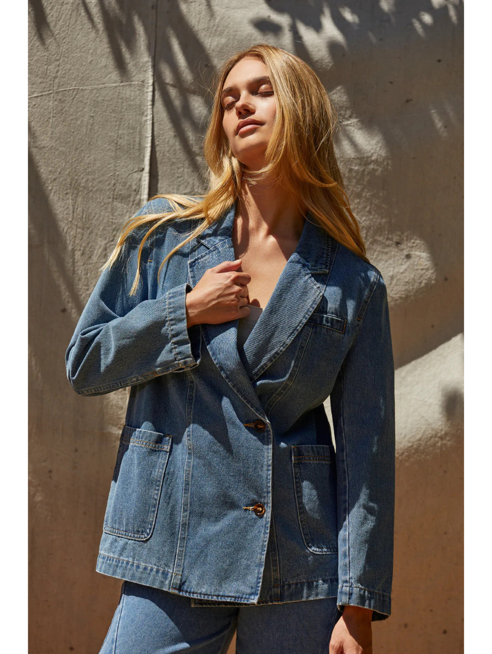Crescent "Brandi" Denim Blazer Jacket - Size XS - Blue - Double Breasted